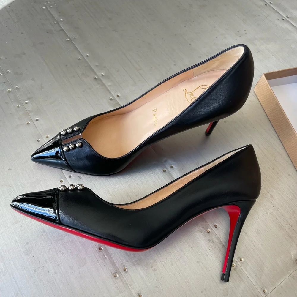 christian louboutin predupump black leather stiletto 85mm sz 35 pump - Picture 4 of 9